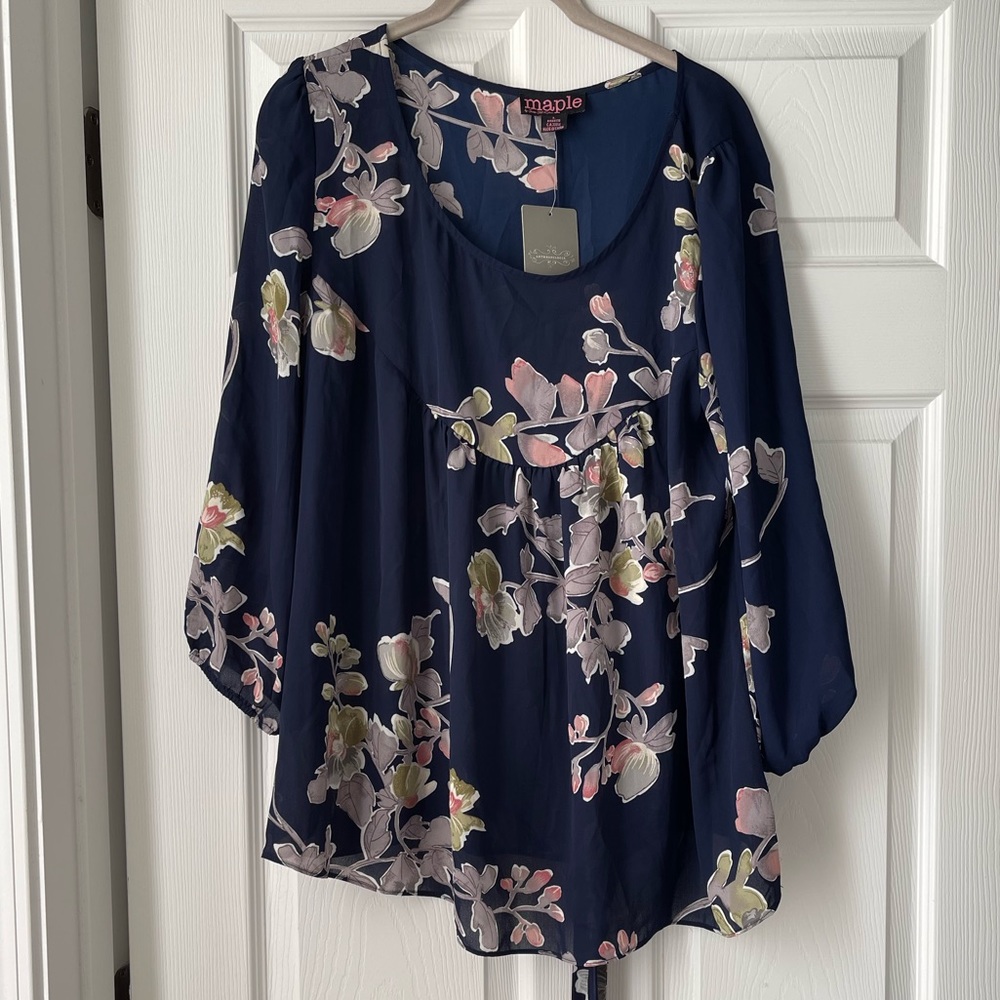 Anthropologie Blue Floral Maple Blouse - Size L